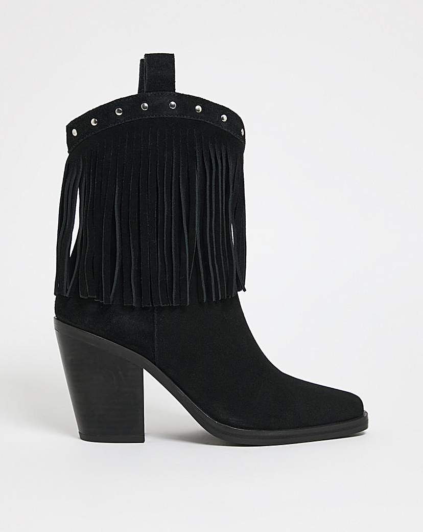 Fringe Ankle Western Boots Ex Wide