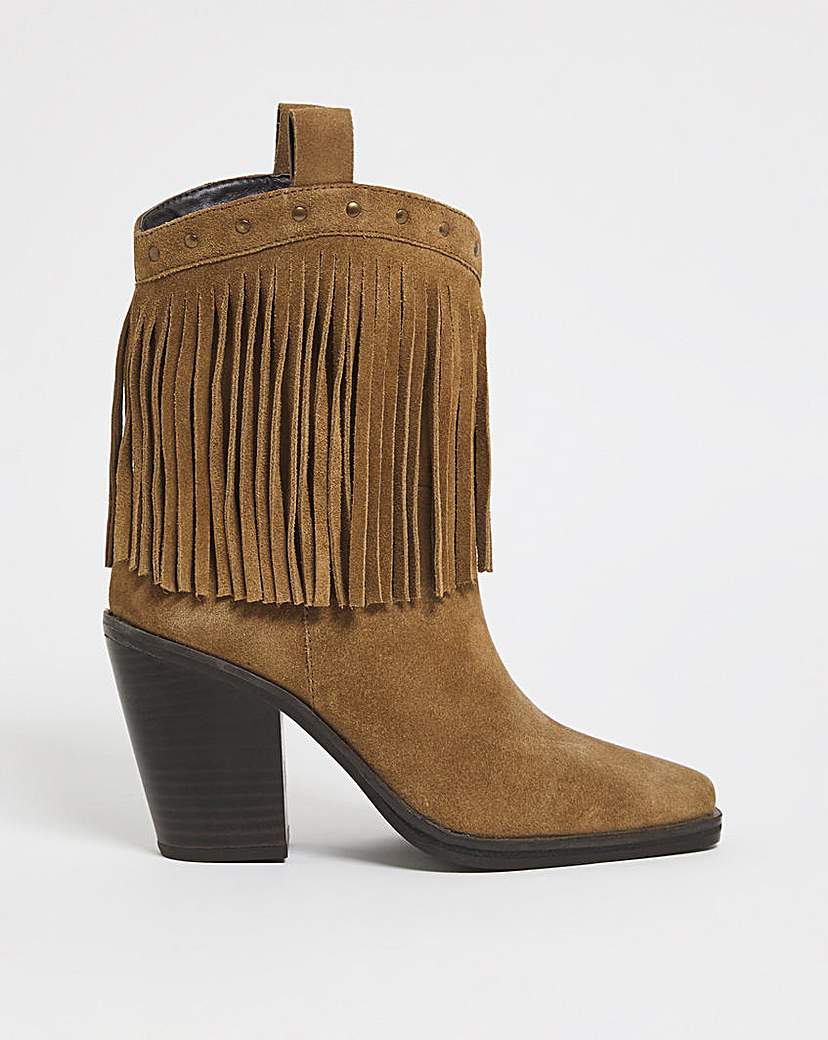 Fringe Ankle Western Boots Ex Wide - Womens - Size 7 - Cowboy Boots - Suede 