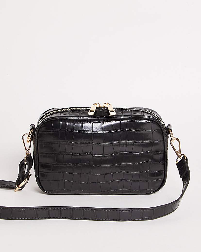 black mini croc double zip camera bag