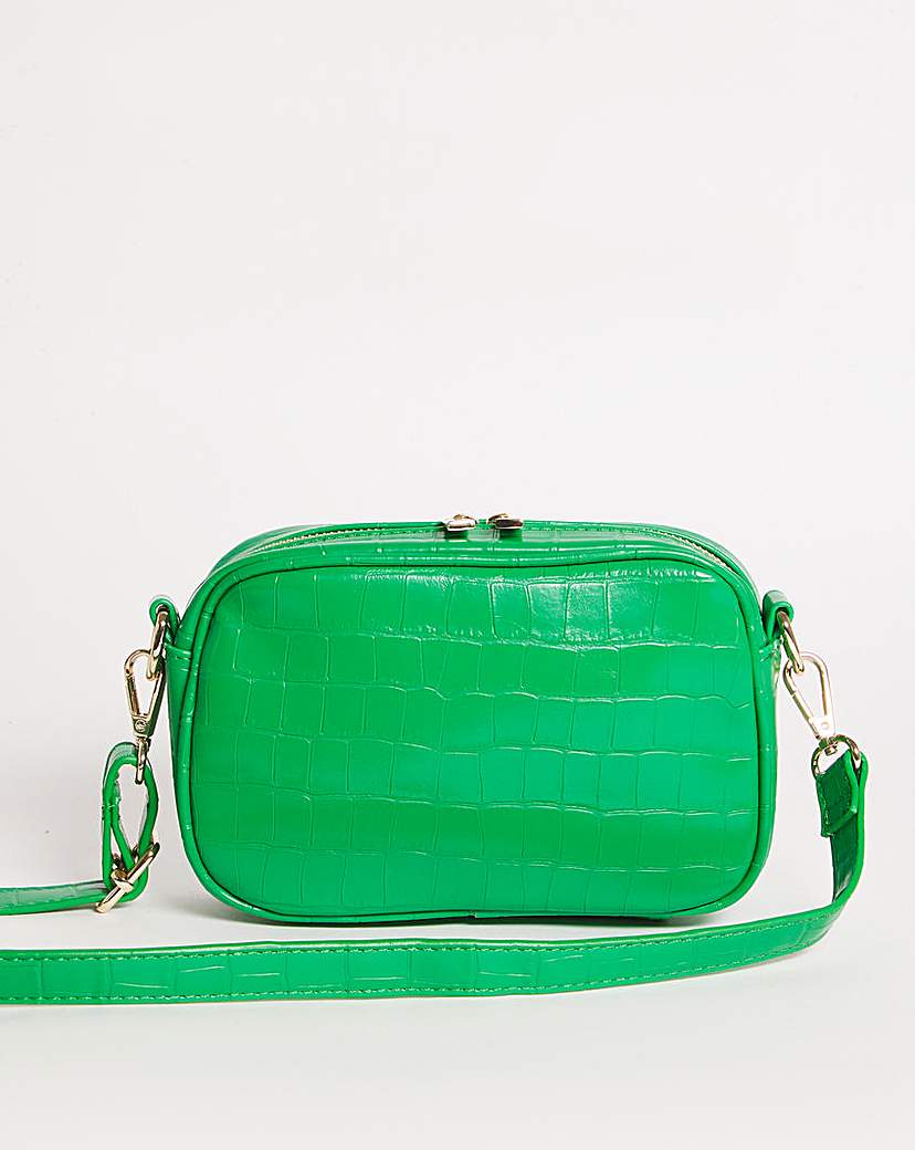 green mini croc double zip camera bag