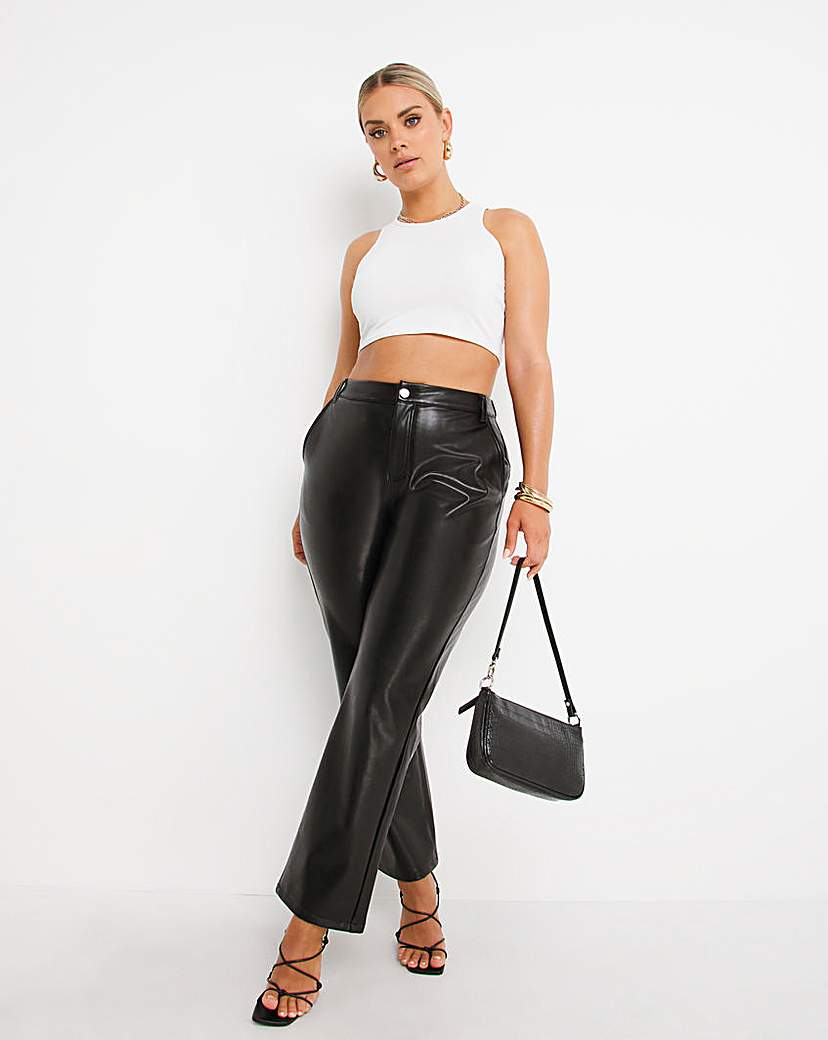 Black Faux Leather Straight Leg Trouser