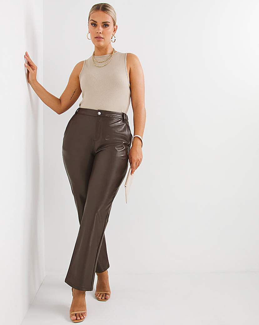 Chocolate Faux Leather Straight Trouser