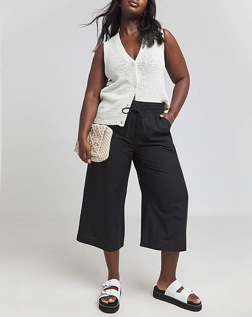 Black Linen Wide Leg Culotte