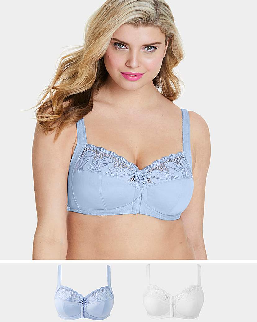 Image of 2 Pack Elana Sapphire/White F/Fasten Bra