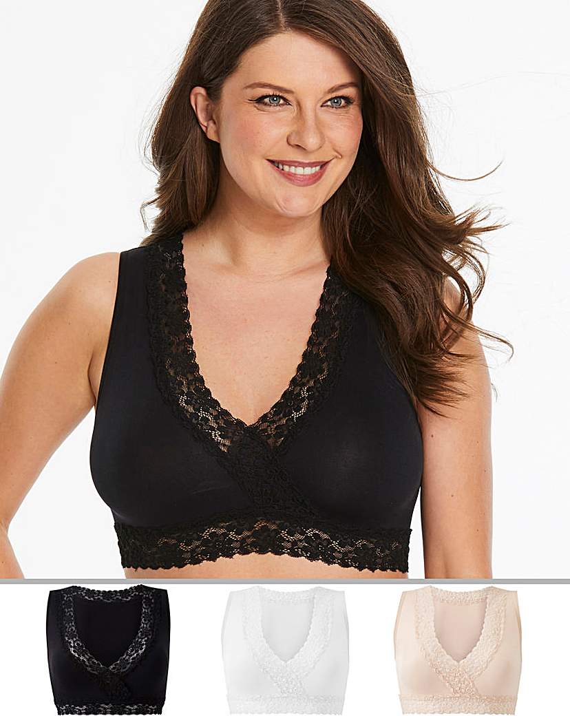 3Pack Lace Trim Blk/Wht/Blu Comfort Tops