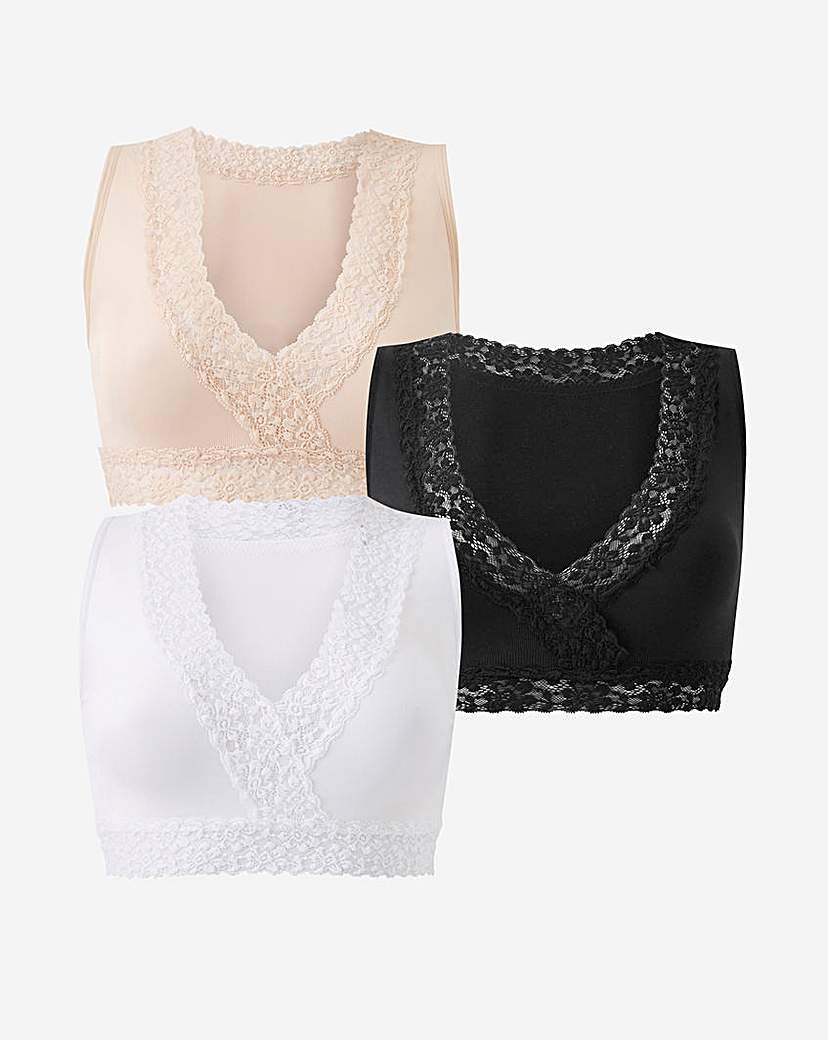 3Pack Lace Trim Blk/Wht/Blu Comfort Tops