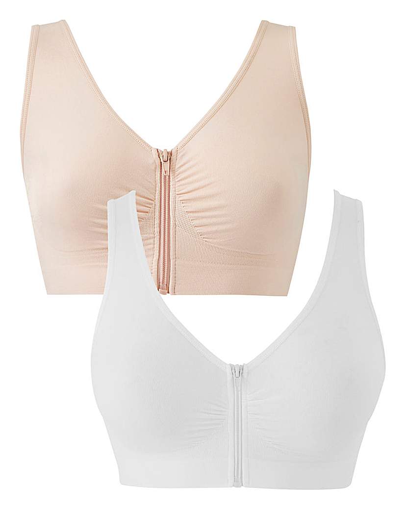 Image of 2Pk Zip Front Blush/White Comfort Tops