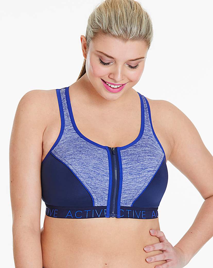 Image of High Impact Blue Zip Front Sports Bra