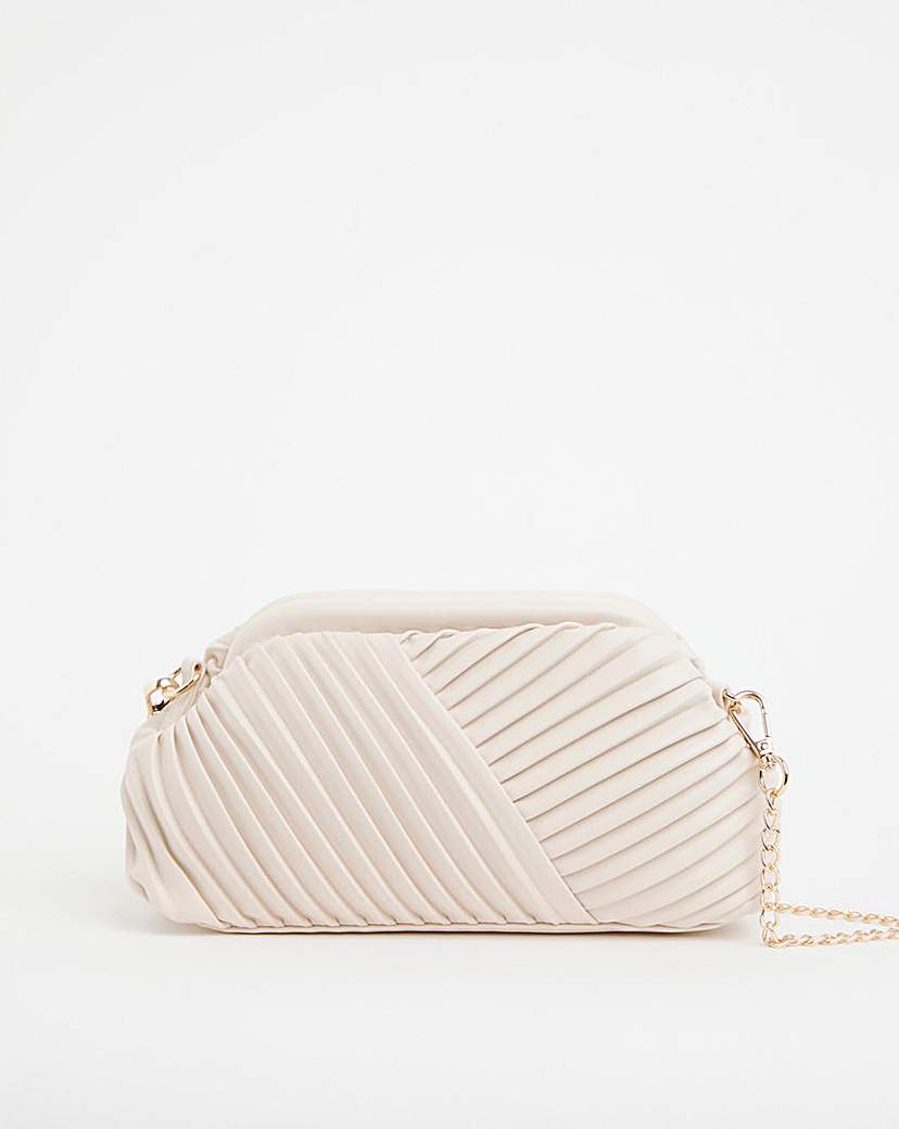 Ecru Pleated Detail Clutch Bag