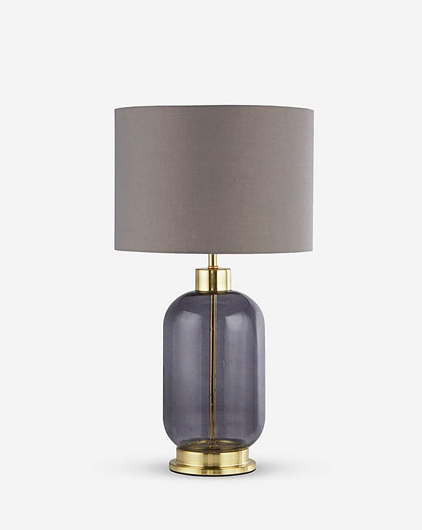 Fossil Grey Glass Satin Brass Table Lamp