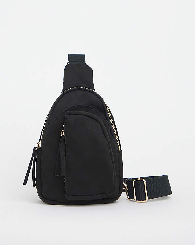 Black Faux Suede Sling Backpack