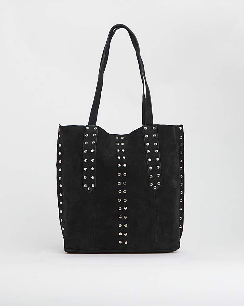 Black studded tote bag best sale