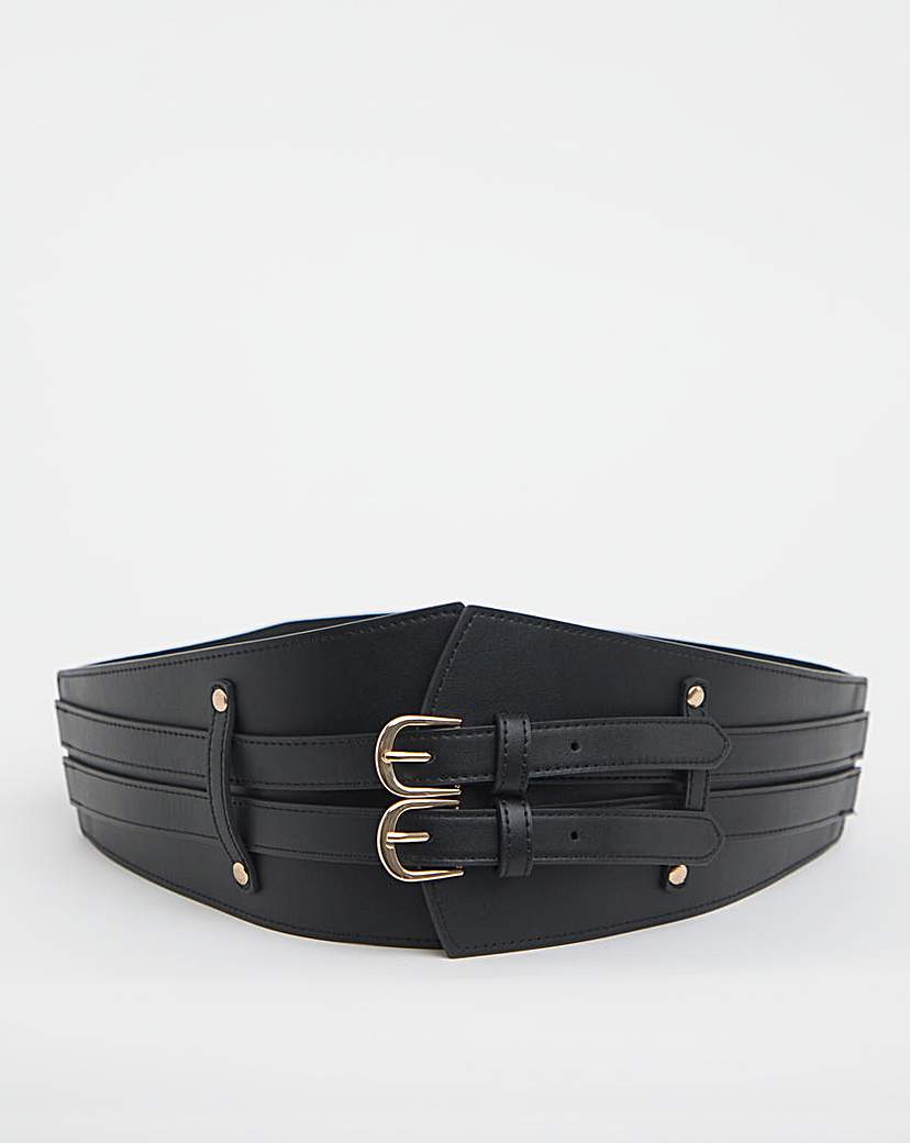 Black Double Buckle Waist Corset Belt