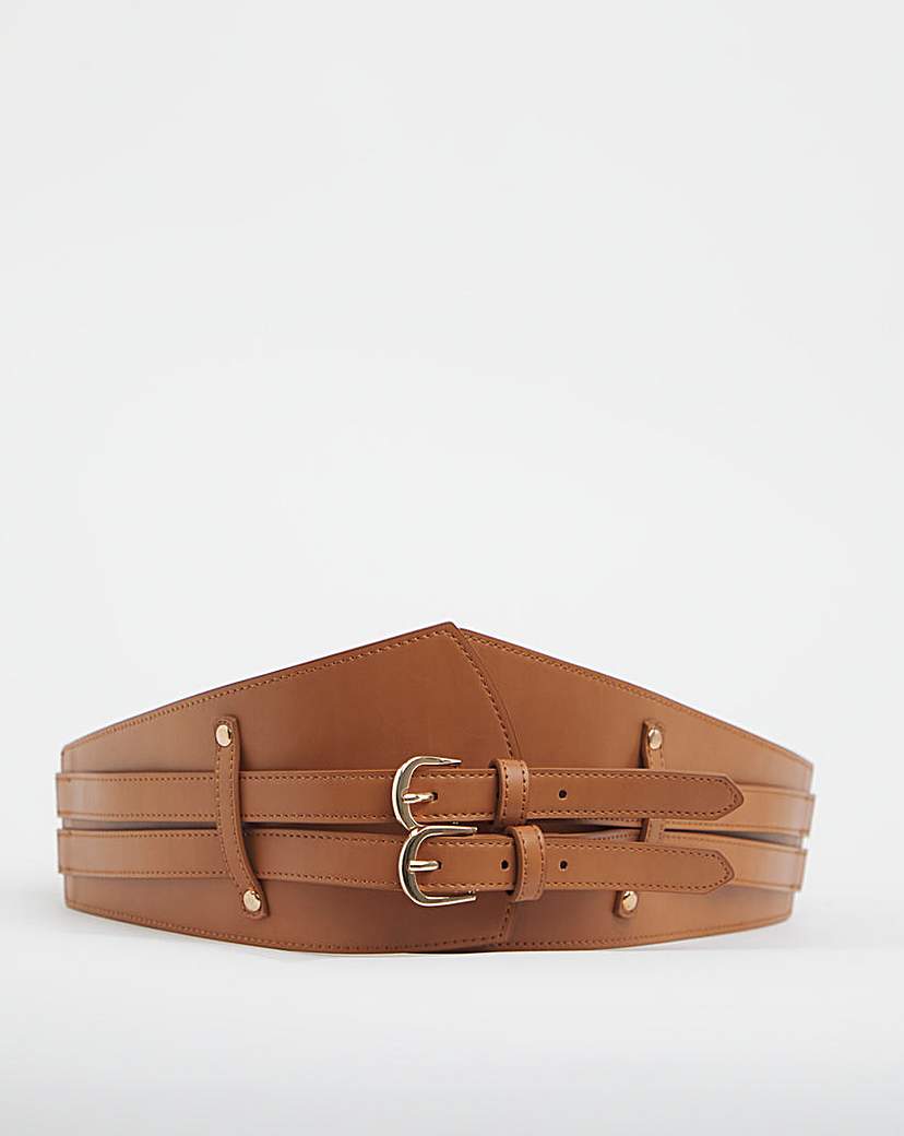 Tan Double Buckle Waist Corset Belt