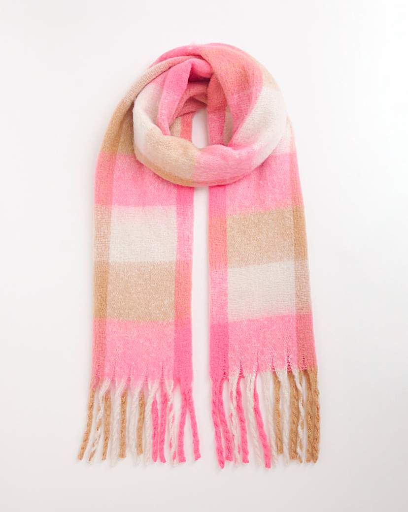 Pink Check Super Soft Blanket Scarf