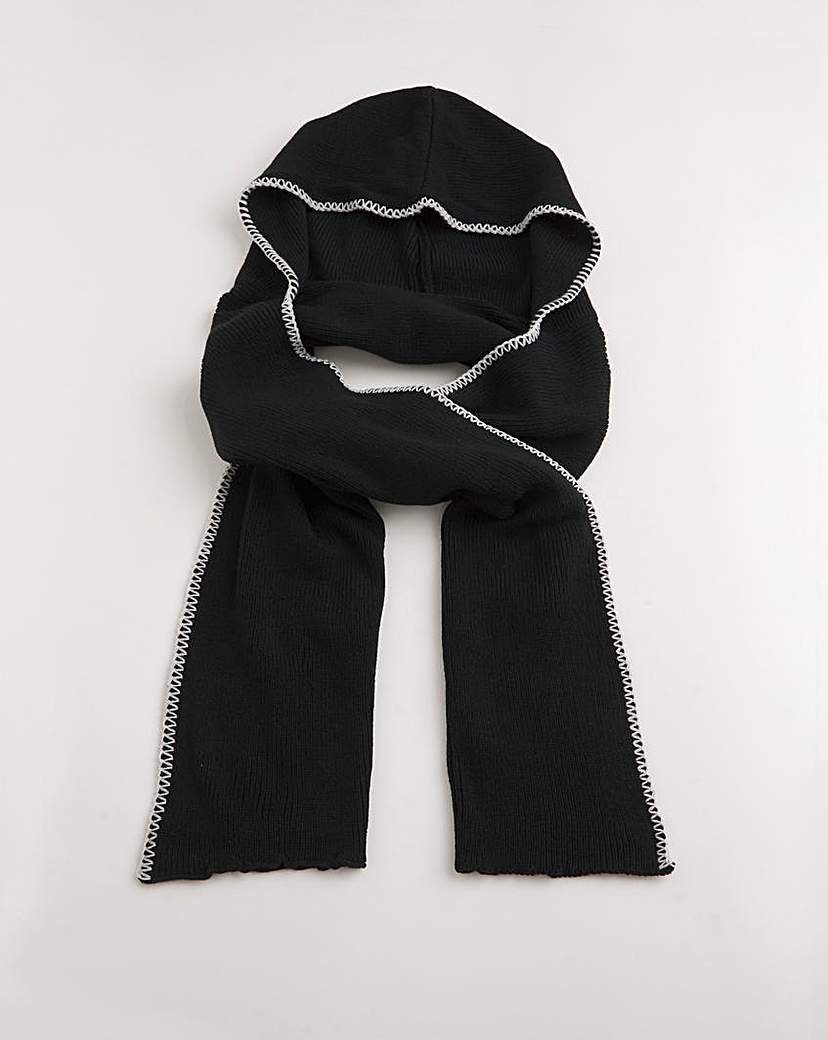 Black Hooded Contrast Stitch Scarf