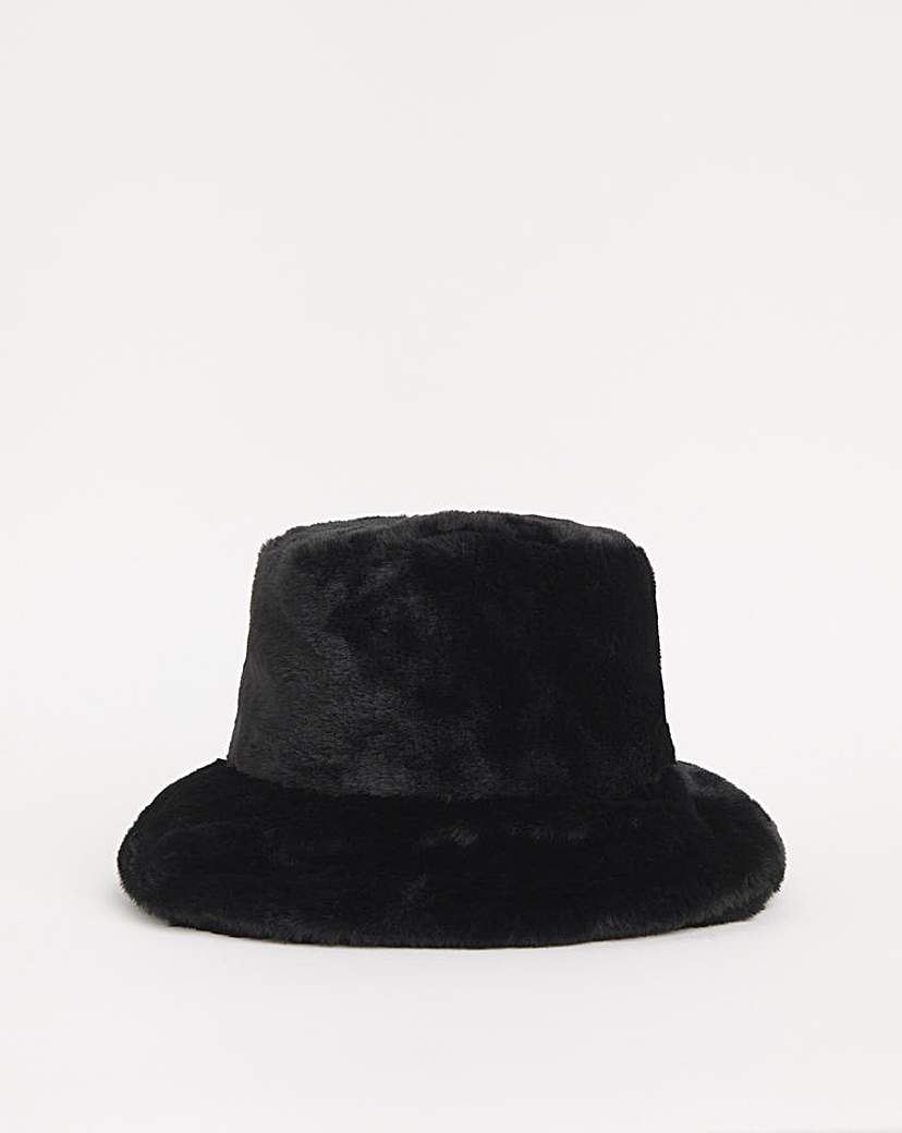 Black Faux Fur Bucket Hat