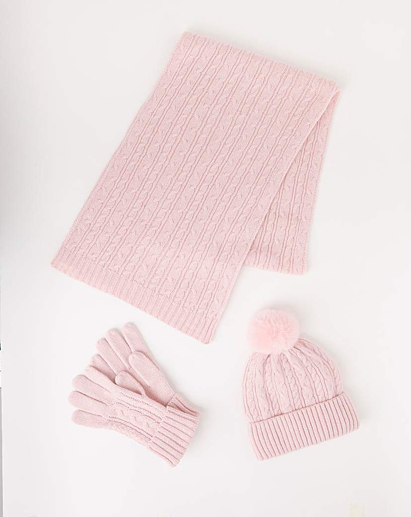 Cable Knit Scarf Hat & Glove Gift Set