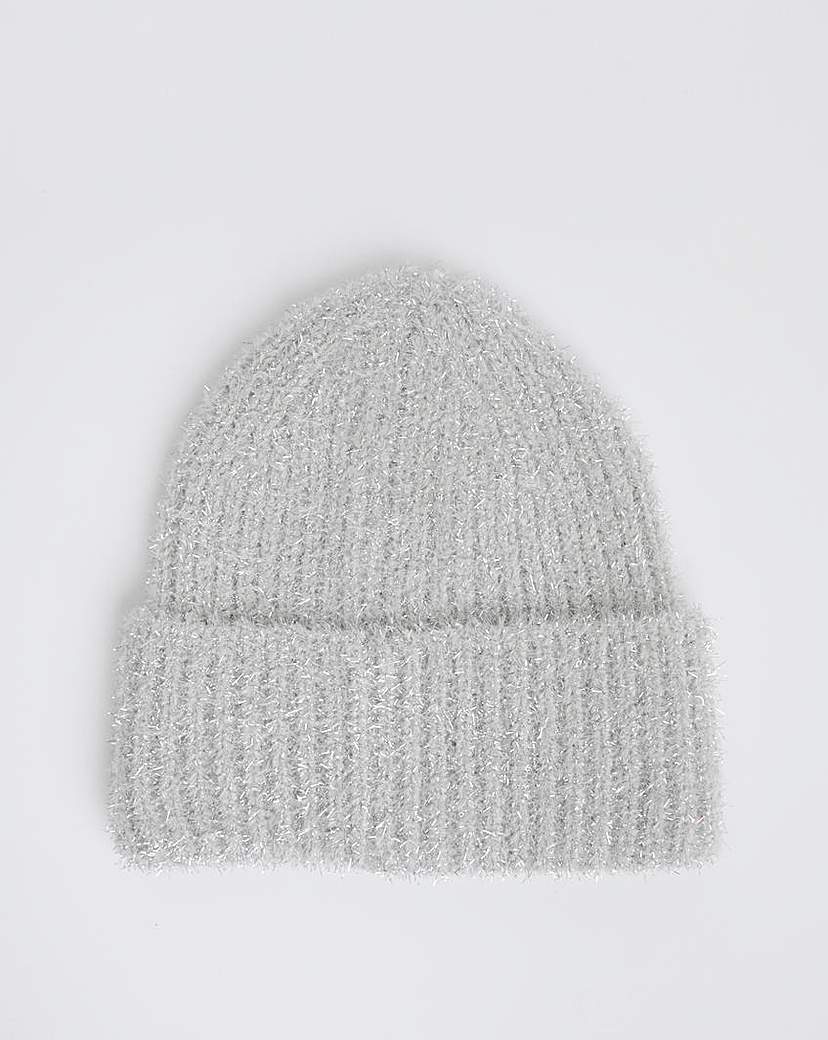 Grey Lurex Fluffy Beanie