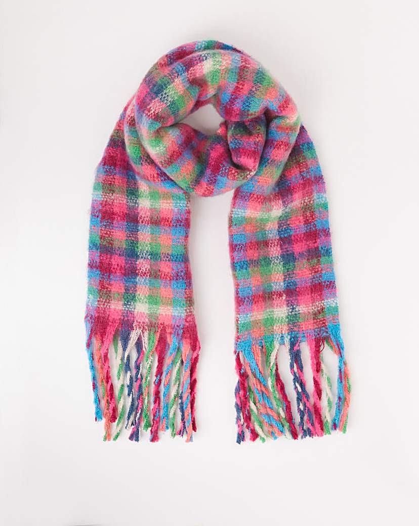 Bright Check Fluffy Blanket Scarf