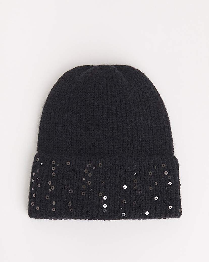 Black Sequin Detail Beanie