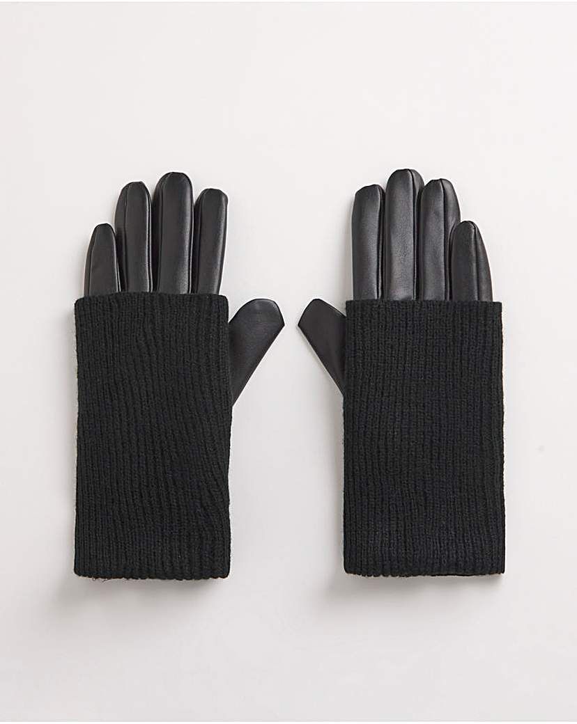 Black Knitted Cuff PU Gloves