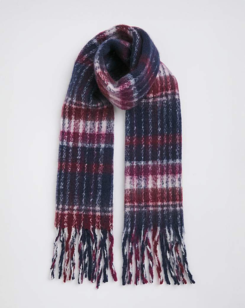 Burgundy Check Fluffy Blanket Scarf