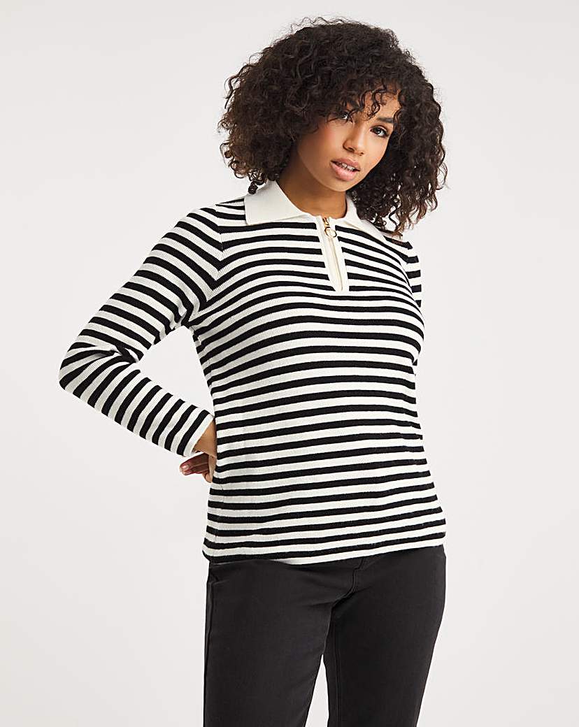 Stripe Collar Zip Necker Jumper