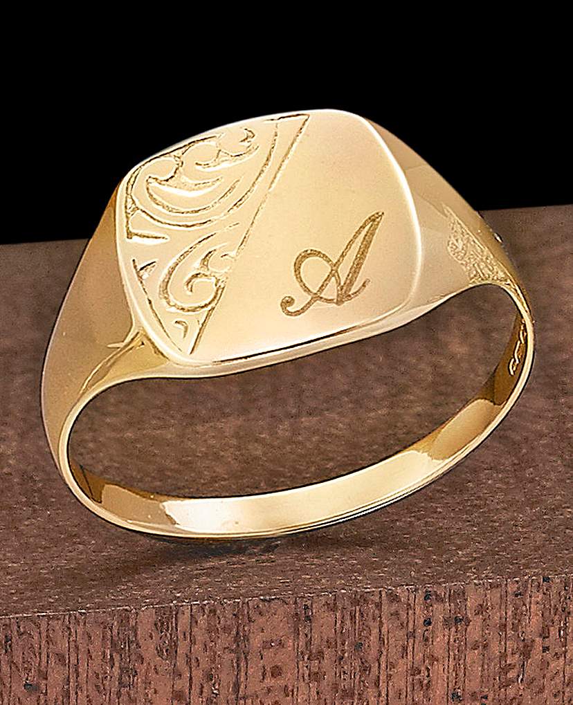 Mens engraved signet on sale ring