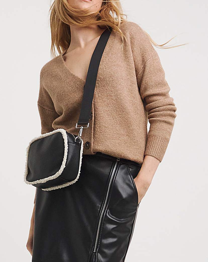 Faux Shearling Trim Camera Bag