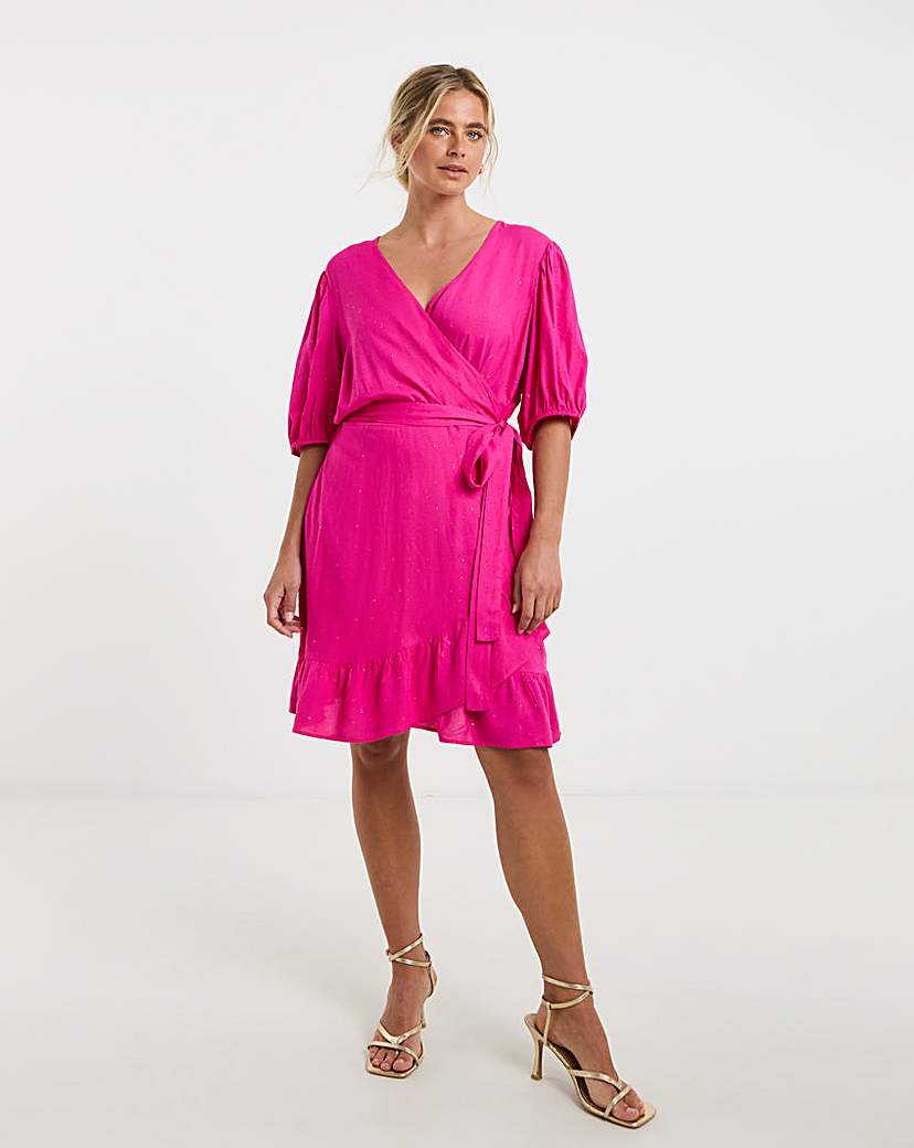 Pink Lurex Thread Wrap Dress