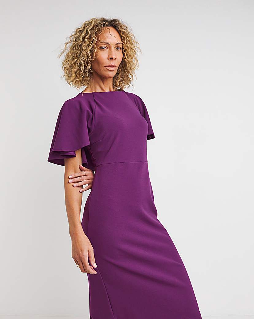 Marilyn Cape Sleeve Scuba Crepe Dress