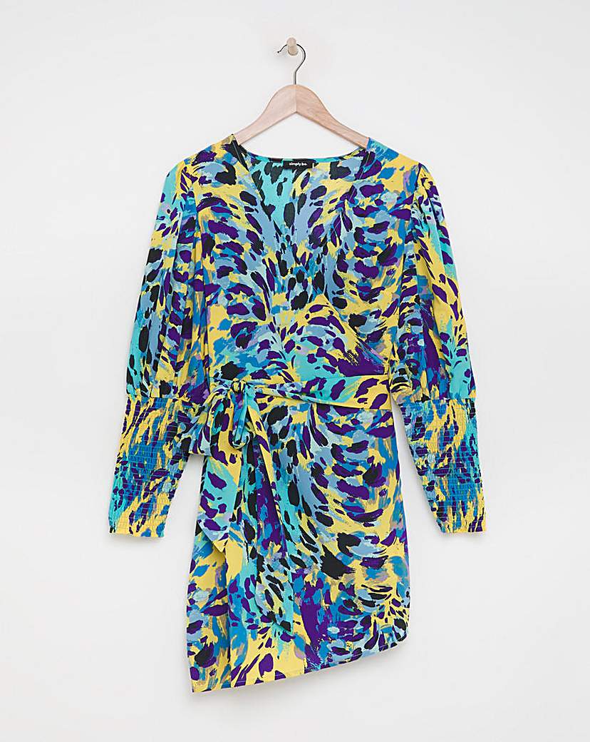 Animal Wrap Dress With Shirred Sleeve