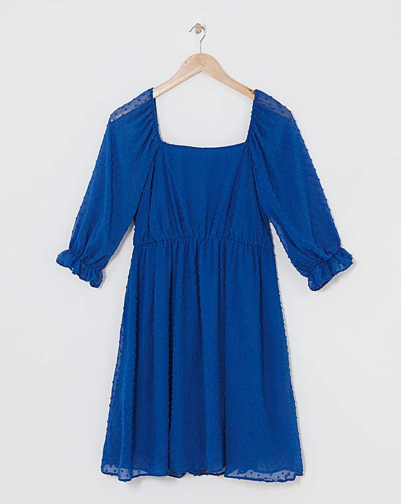 Cobalt Square Neck Dobby Skater Dress