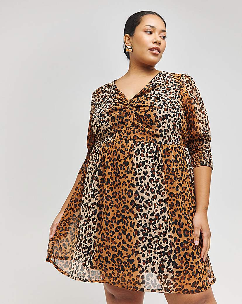 Leopard Print Knot Front Skater Dress