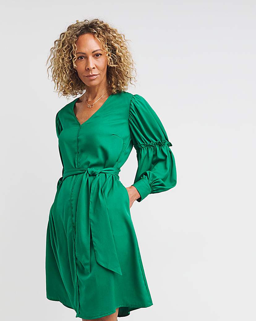 Balloon Frill Sleeve Swing Dress