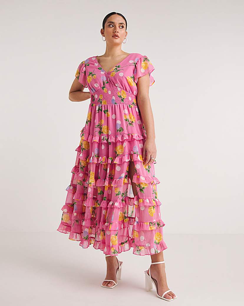 Floral Print Tiered Maxi Dress