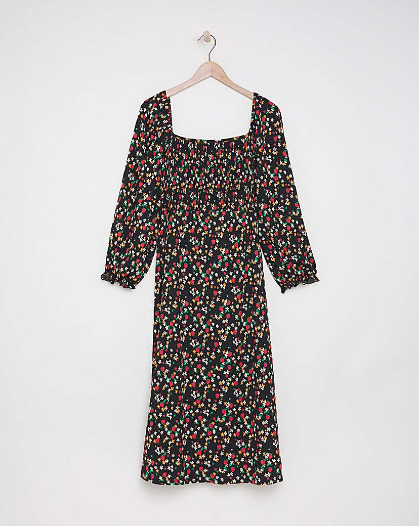 Long Sleeve Shirred Midi Dress