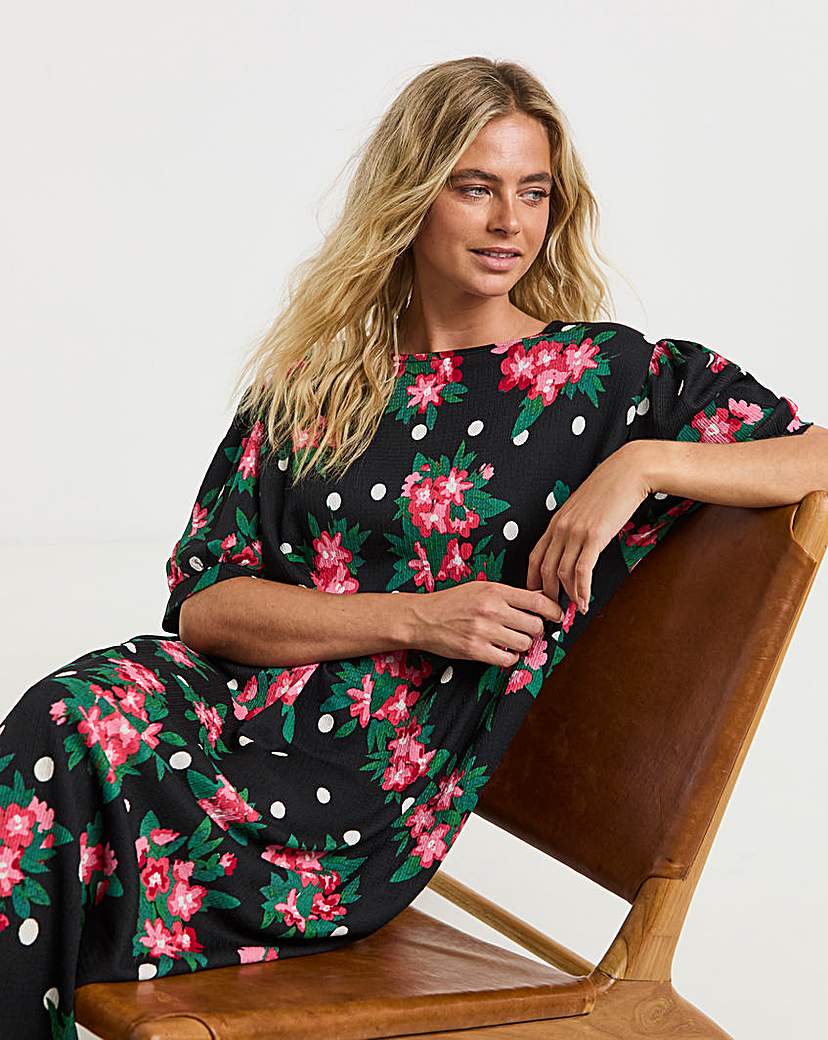 Waffle Puff Sleeve Midi Dress