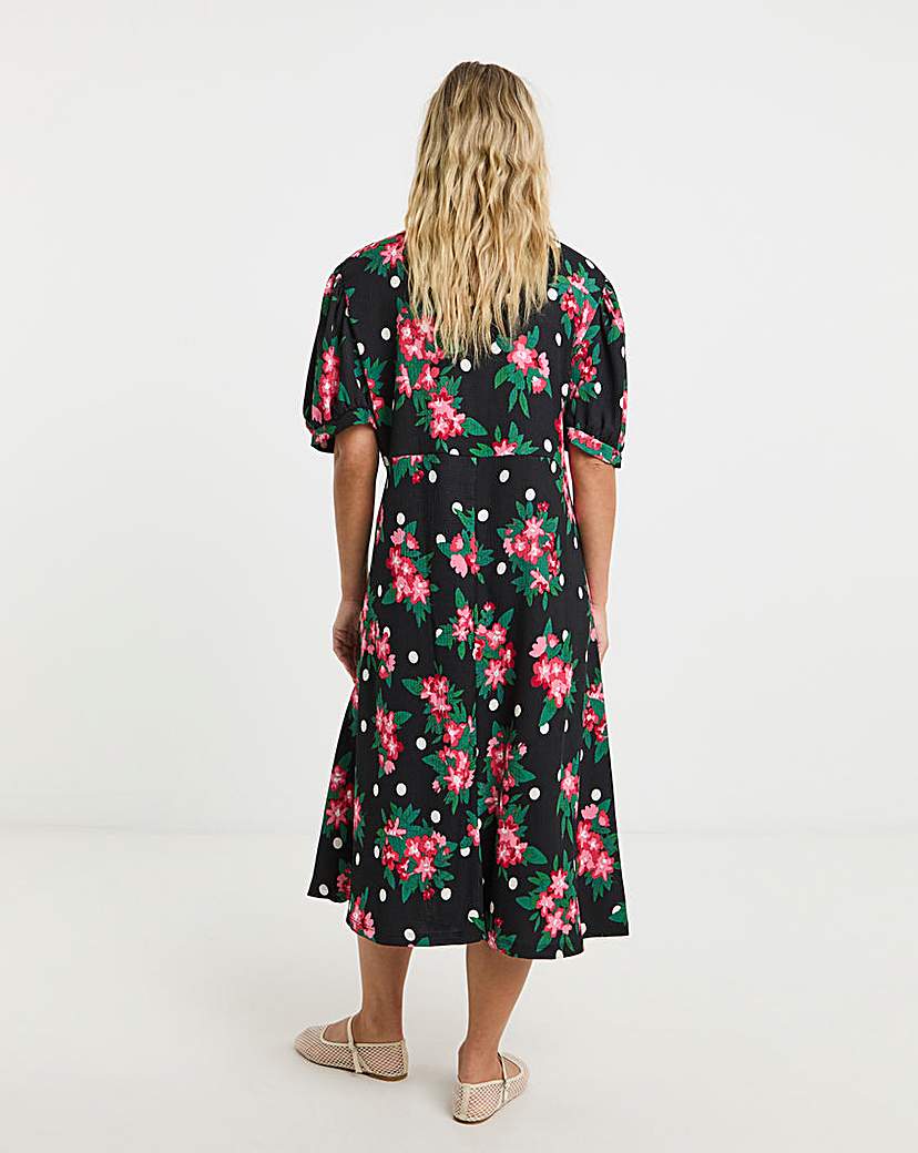 Waffle Puff Sleeve Midi Dress