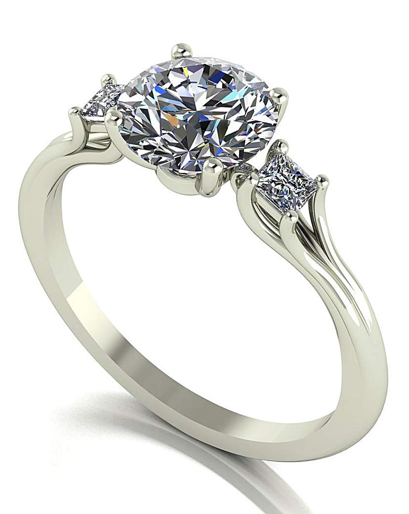 9ct White Gold Moissanite Accent Ring