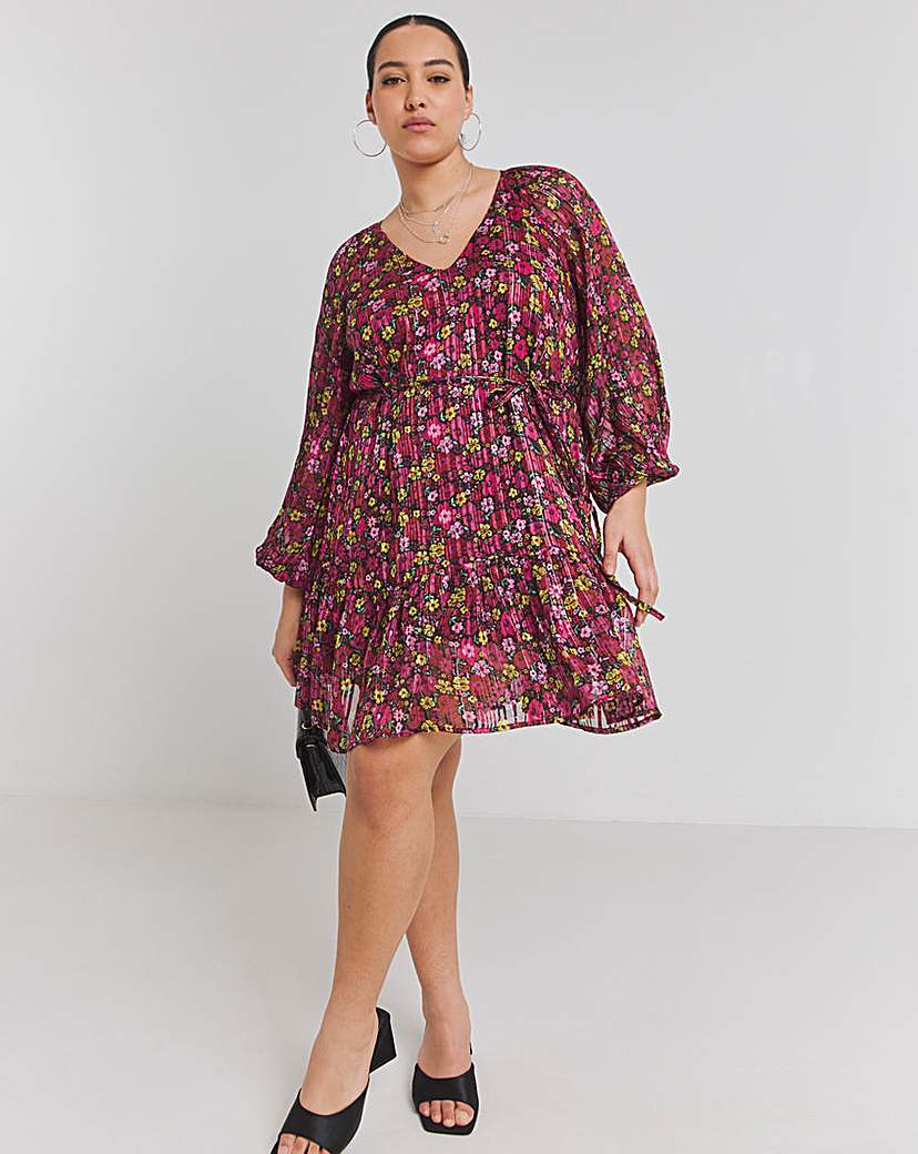 Floral Print Metallic Thread Detail Swin