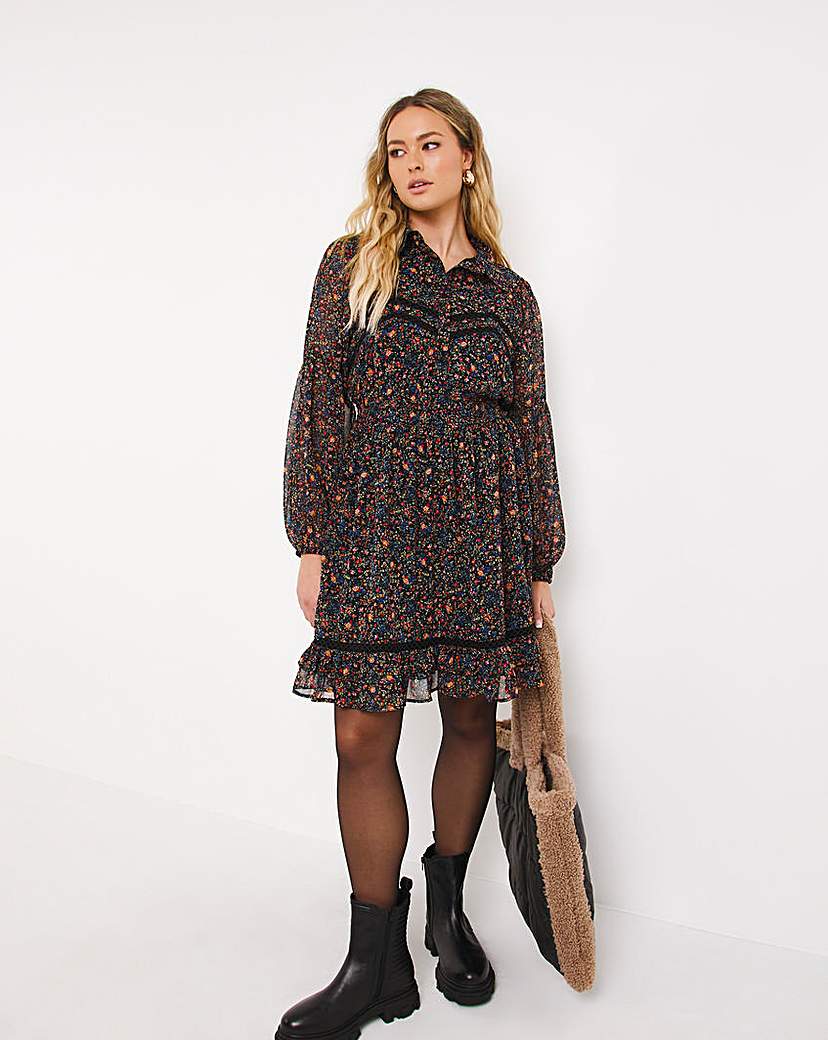 Ditsy Floral Georgette Shirt Dress