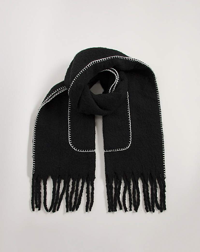 Black Contrast Stitch Pocket Scarf - Black