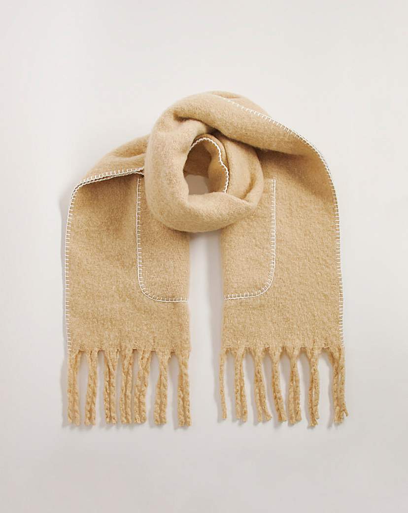 Camel Contrast Stitch Pocket Scarf - Camel