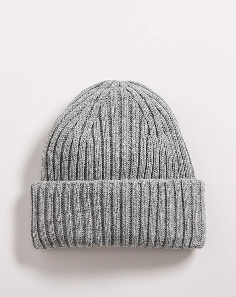 Grey Knit Ribbed Beanie