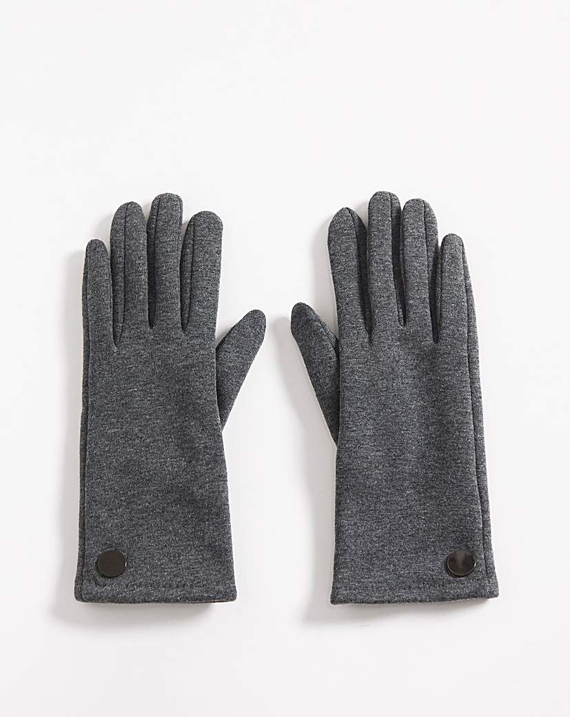 Grey Classic Detail Button Gloves