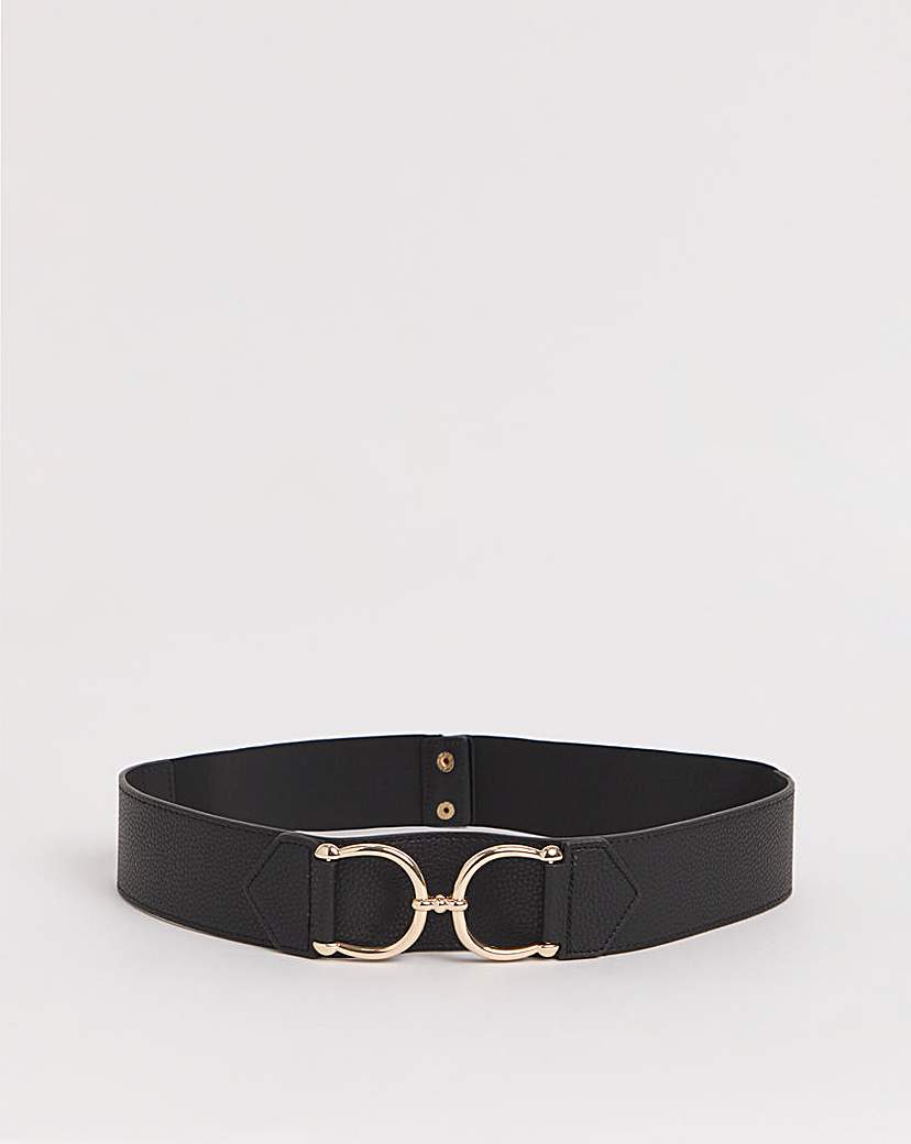 Black Lined Buckle Waist Stretch Belt