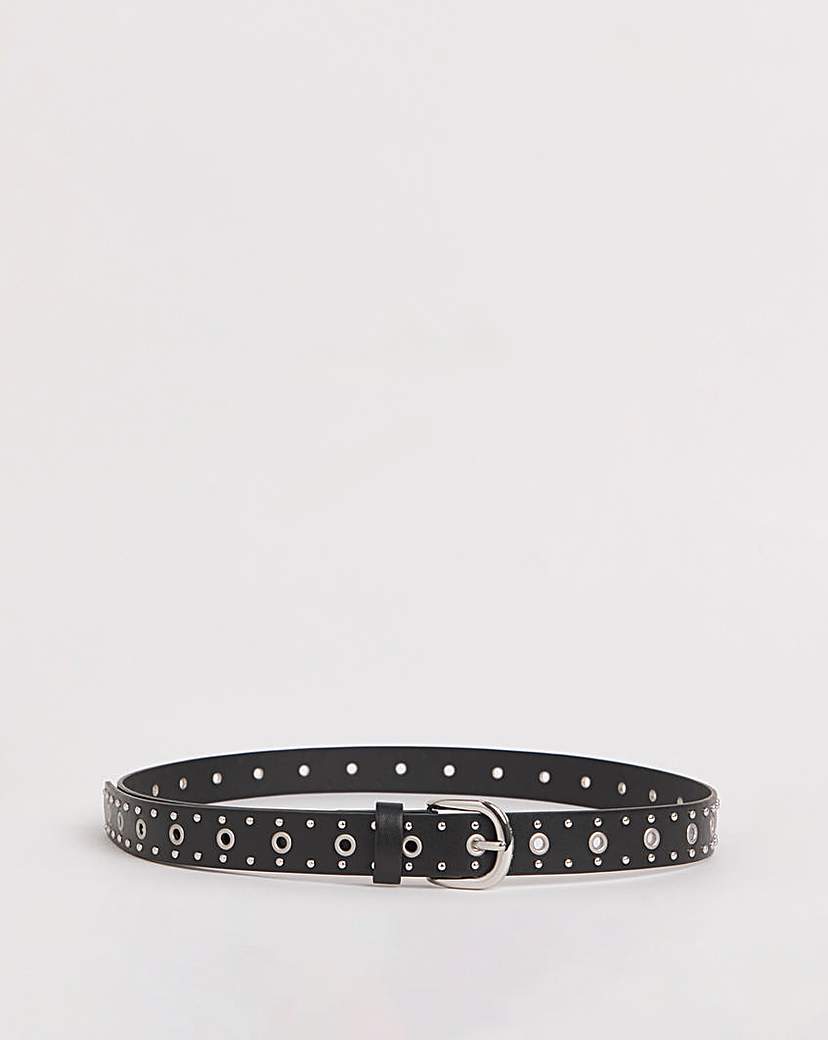 Black Studded Detail Eyelet Belt