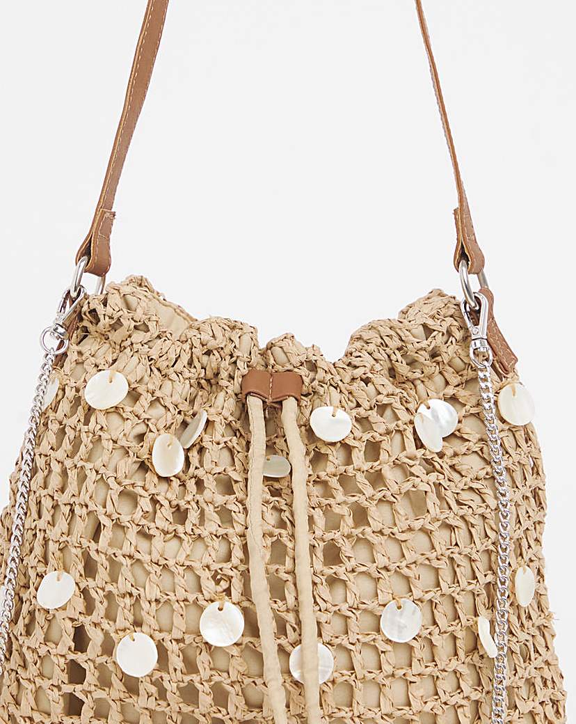 Raffia Mother of Pearl Detail Pouch Bag